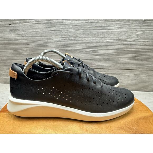 Clarks Unstructured Leather Sneakers Breathable Black 13285 Womens 9.5 - Picture 1 of 10